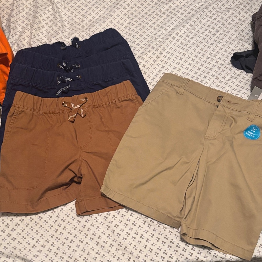 Set of Boys' Casual Shorts in Blue, Tan, and Brown size (5)